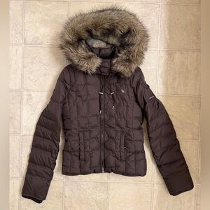 Vintage Y2K Abercrombie And Fitch Women’s Puffer Jacket Fur Lined, Size S Brown